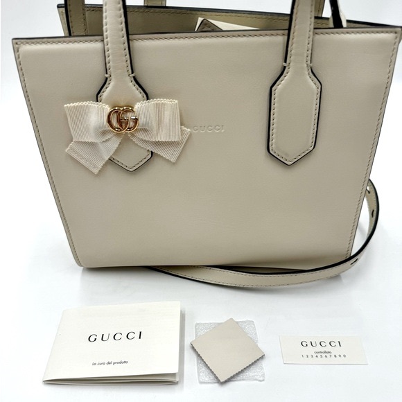 Auth Gucci Small Marmot Limited Edition Cream Leather 2way Tote Bag Preloved Ex+ - Picture 13 of 16